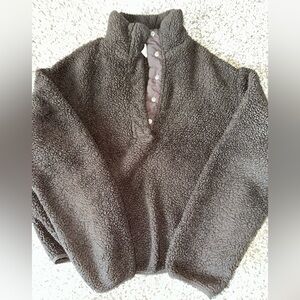 H&M Cropped Brown Sherpa 1/4 Pullover